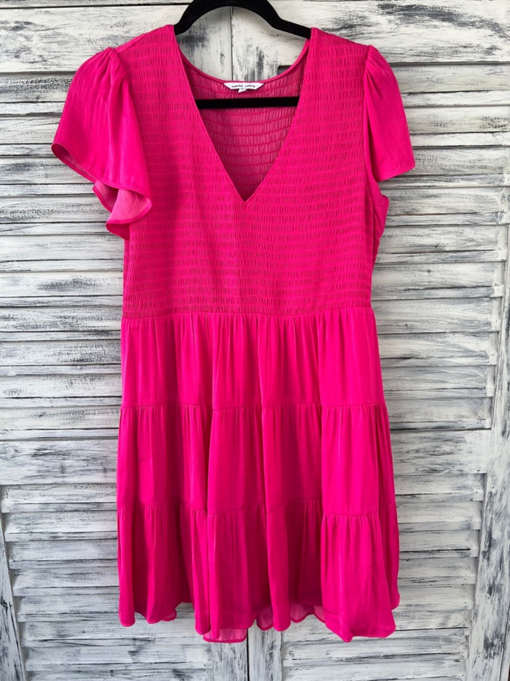 Naked Zebra Hot Pink V-Neck Tiered Mini Dress Size L